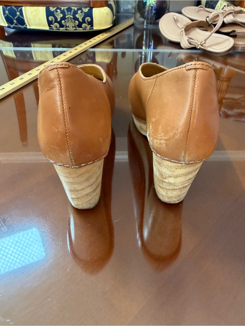 Free People Tan Leather Platform Clog Heels - Picture 3 of 7